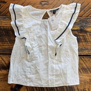 Banana Republic White Blouse with Navy Accents